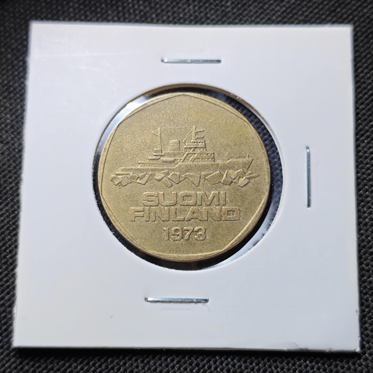 KK钱币收藏小铺  第412期 2月预留时间 周末发货 1973芬兰5马克破冰船 多边形