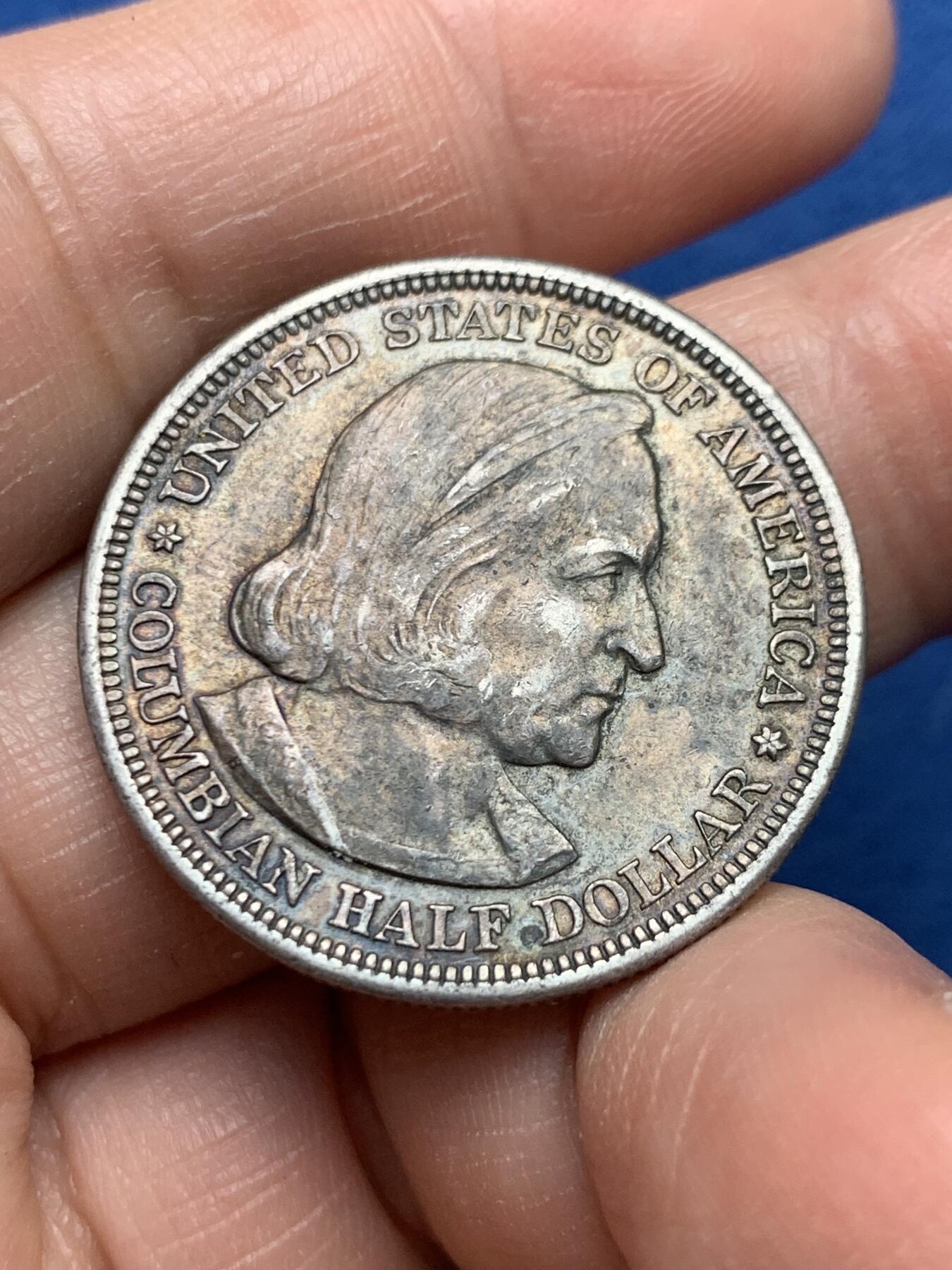 《竞宝斋》第475场 周日，周一 2场连拍 （全场包邮）欢迎送拍 美国1893年哥伦布纪念半美元银币，带光带彩