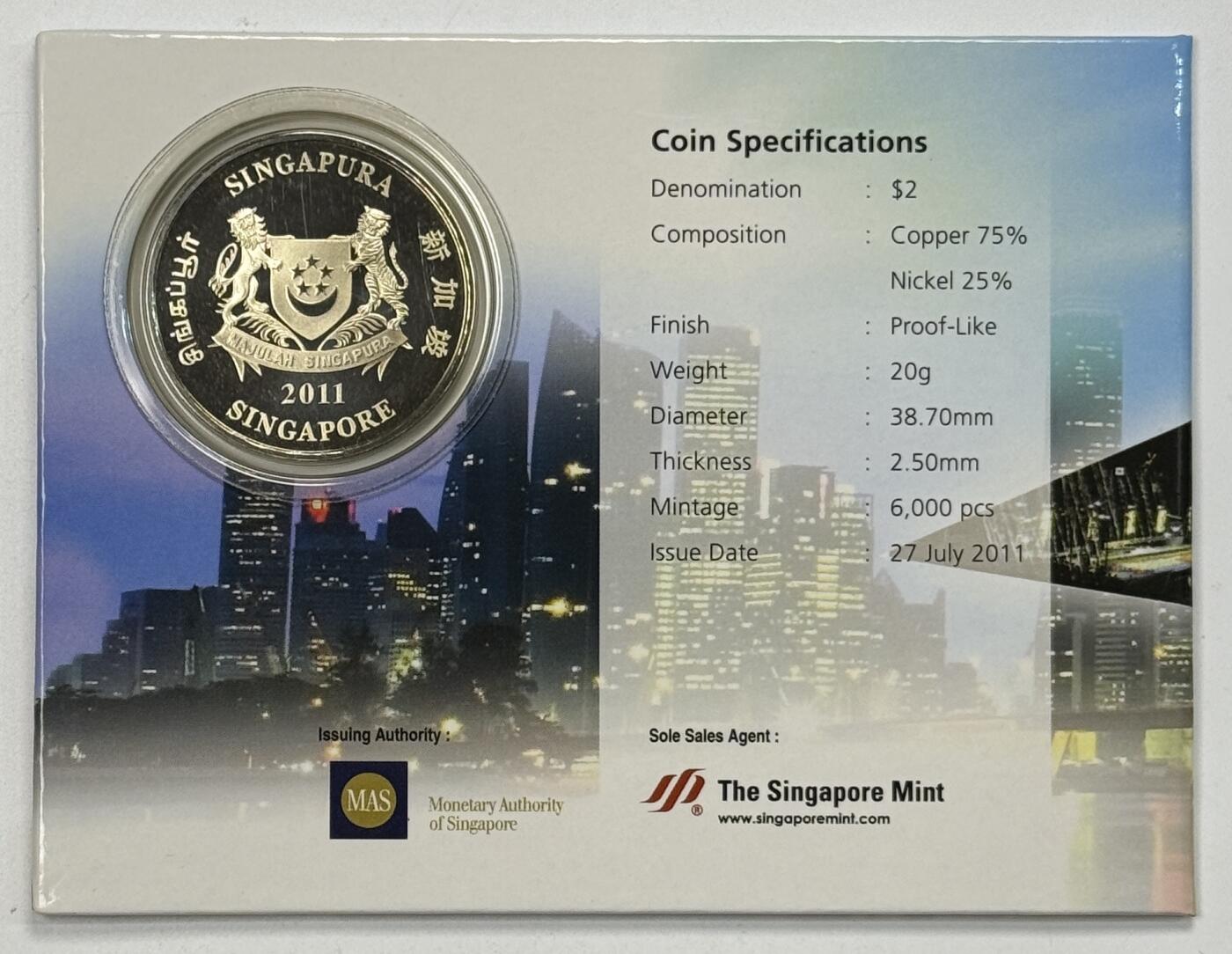 S&S Numismatic世界钱币-拍卖 第123期  新加坡2011年 新加坡独立46周年 2新元彩色纪念币官方卡币