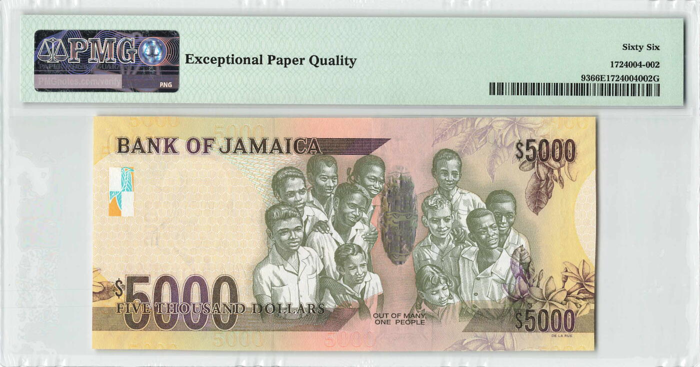 小福收藏拍卖第204期 评级币精选场 本期有 荷兰经典AA冠拿杯子的蛇 叙利亚世遗帕尔米拉古城豹子号冠军分 法国红衣主教冠军分 意大利经典达芬奇   白俄罗斯 "Millennium" 纪念版AA冠全同千位号全套  南斯拉夫铁托未发行版 美国 墨西哥 越南 法属印度支那等多国精美高分珍稀老钞精品纸币 牙买加 2012年 5000元 金禧纪念钞 少见 双尾 PMG66 EPQ 季军分