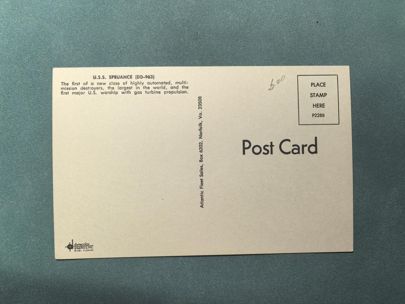 盛世勋华——号角文化勋章邮票专场拍卖第311期 美国冷战时期军舰专题明信片 斯普鲁恩斯号驱逐舰（DD-963）