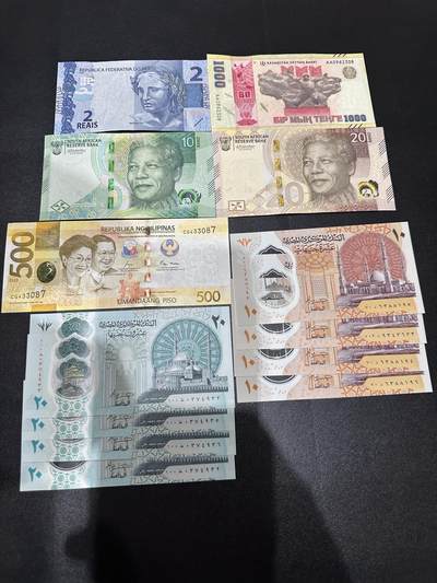 《外钞收藏家》第六百二十二期（精品场）（长期征集拍品、欢迎藏友们联系合作） - 巴西、南非、菲律宾、埃及13张一起 全新UNC