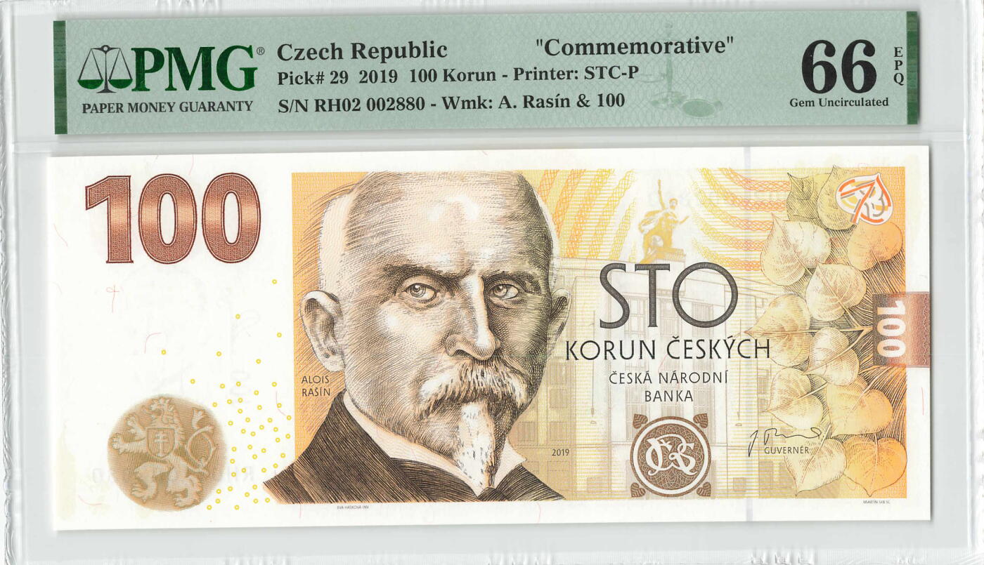 小福收藏拍卖第204期 评级币精选场 本期有 荷兰经典AA冠拿杯子的蛇 叙利亚世遗帕尔米拉古城豹子号冠军分 法国红衣主教冠军分 意大利经典达芬奇   白俄罗斯 "Millennium" 纪念版AA冠全同千位号全套  南斯拉夫铁托未发行版 美国 墨西哥 越南 法属印度支那等多国精美高分珍稀老钞精品纸币 捷克 2019年 100克朗 纪念钞 发行量仅两万张 价格上涨品种 无47 千位号 PMG66 EPQ