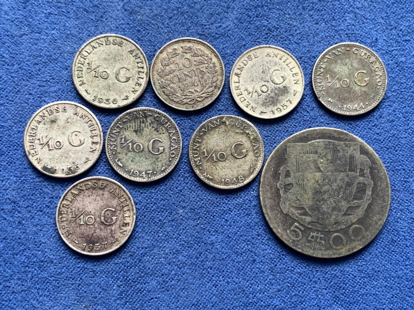 《竞宝斋》第475场 周日，周一 2场连拍 （全场包邮）欢迎送拍 九枚一组 葡萄牙/荷属银币 总重17.65g 640银