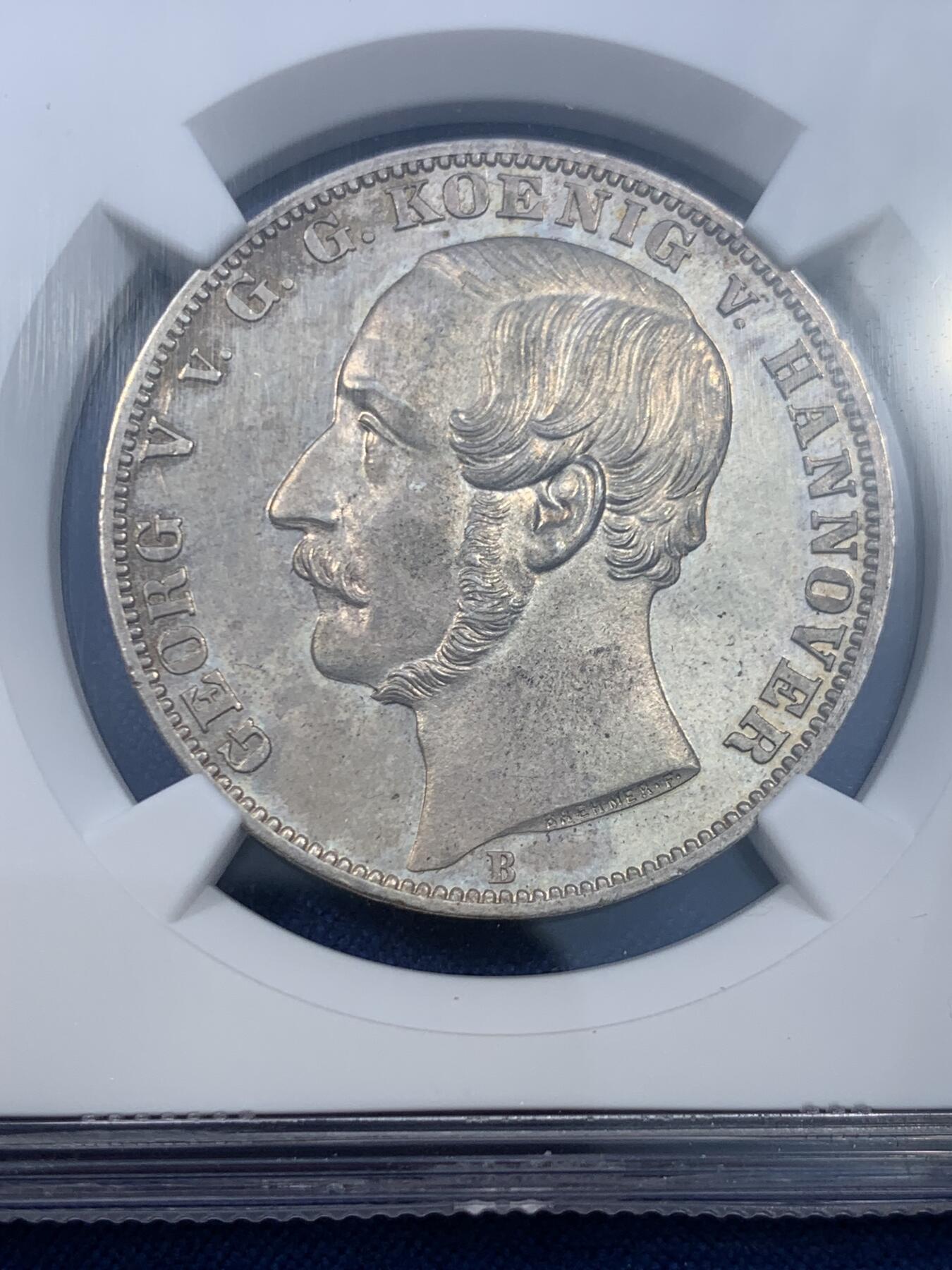 《竞宝斋》第475场 周日，周一 2场连拍 （全场包邮）欢迎送拍 NGC MS63 德国汉诺威1865橡树泰勒银币 实物PL质感 状态很不错 泰勒名誉品 铸造量2000枚 季军分