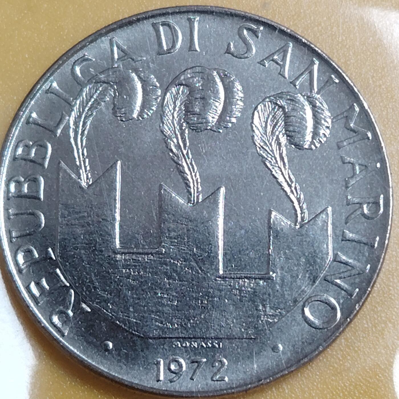 布加迪🐬～世界钱币(上海)🌾第 284 期 /  各国套币和散币 圣马力诺🇸🇲 1972年 100里拉