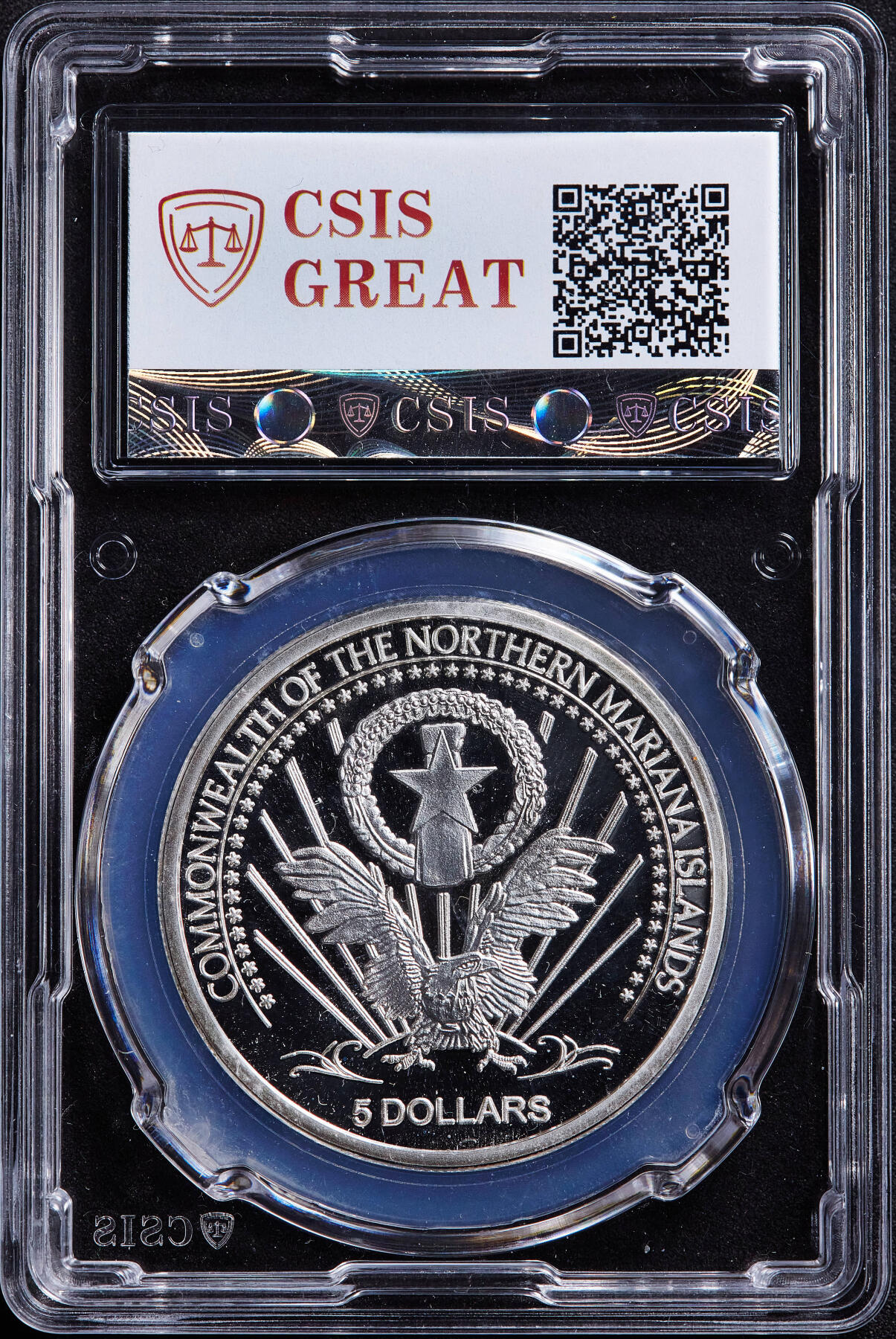 【俄甄集藏】2026年(050)04-01星期三 晚 19:30 全场包邮 美属北马里亚纳群岛2004年全息投影工艺纪念爱因斯坦诞辰125周年5元精制大银币，信泰 PF70UC，重25克，925银，发行量25000枚