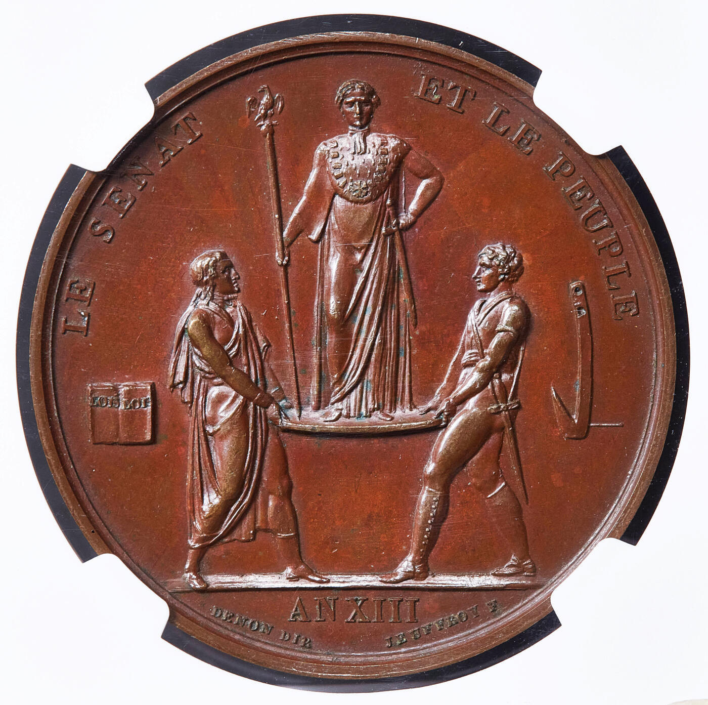 【俄甄集藏】2026年(050)04-01星期三 晚 19:30 全场包邮 法国1804年纪念拿破仑巴黎圣母院加冕大铜章，NGC MS62，高浮雕，巧克力包浆，名誉品种