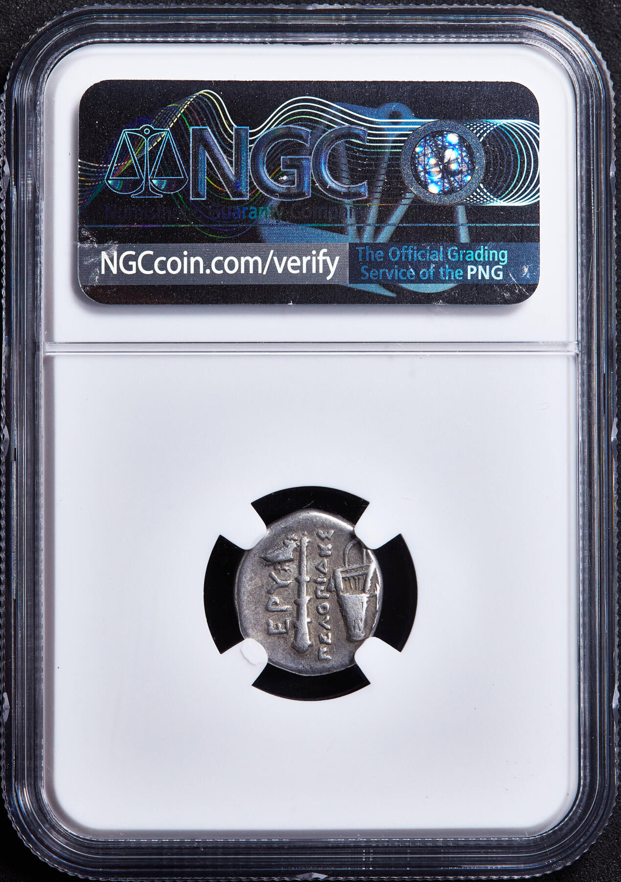 【俄甄集藏】2026年(050)04-01星期三 晚 19:30 全场包邮 古希腊爱奥尼亚地区埃利色雷公元前4世纪中期1德拉克马大力神猫头鹰银币，NGC ChF，正面大力神赫拉克勒斯戴狮皮头像  ，背面大棒、箭袋、猫头鹰及酒杯图案