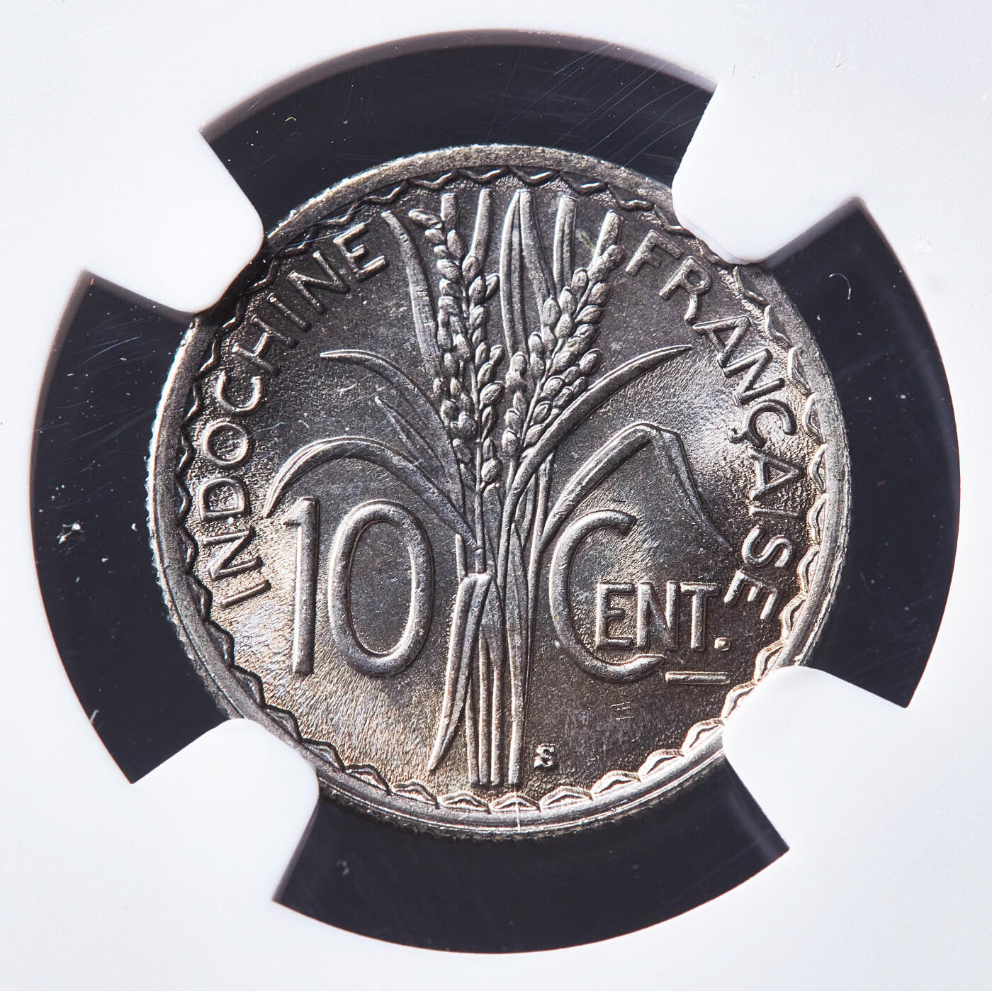 【俄甄集藏】2026年(050)04-01星期三 晚 19:30 全场包邮 法属印度支那1941年S版10分镍币，NGC MS64，转光品相