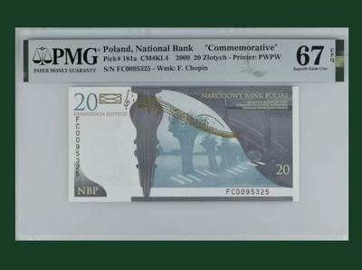 【礼羽收藏】🌏世界钱币拍卖第130期 - 波兰 2009年20兹罗提 肖邦纪念钞 PMG67EPQ 高分