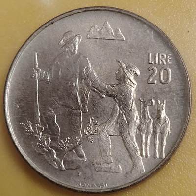 布加迪🐬～世界钱币(上海)🌾第 284 期 /  各国套币和散币 - 圣马力诺🇸🇲 1972年 20里拉