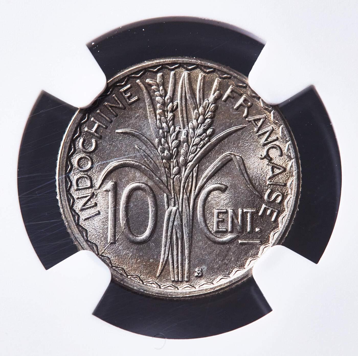 【俄甄集藏】2026年(050)04-01星期三 晚 19:30 全场包邮 法属印度支那1941年S版10分镍币，NGC MS65，黄油彩，转光品相