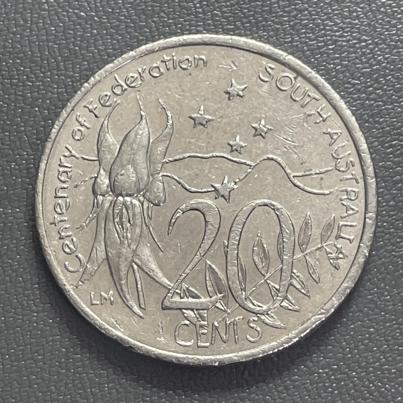 回流0406  澳大利亚2001年20分 联邦百年纪念币 南澳州版