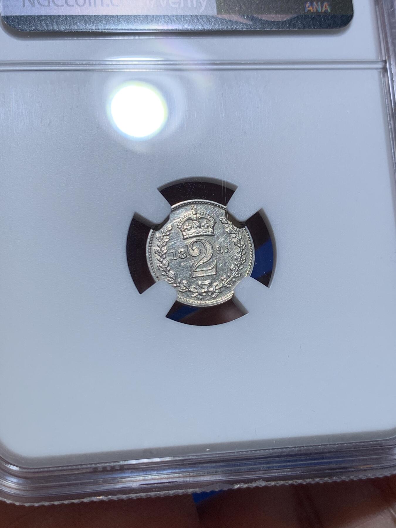 《竞宝斋》第475场 周日，周一 2场连拍 （全场包邮）欢迎送拍 四枚一组 NGC UNC-MS63 英国1895年维多利亚披纱濯足币 1-4便士银币