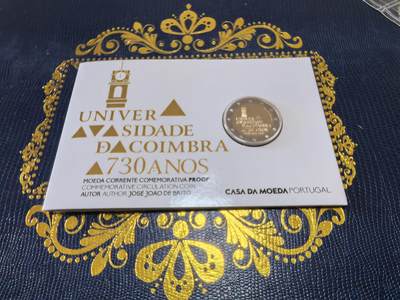 长老汇马年精选第十四场拍卖 - 2023葡萄牙科英布拉大学成立730周年2欧元精制双金属币，卡装，5000枚