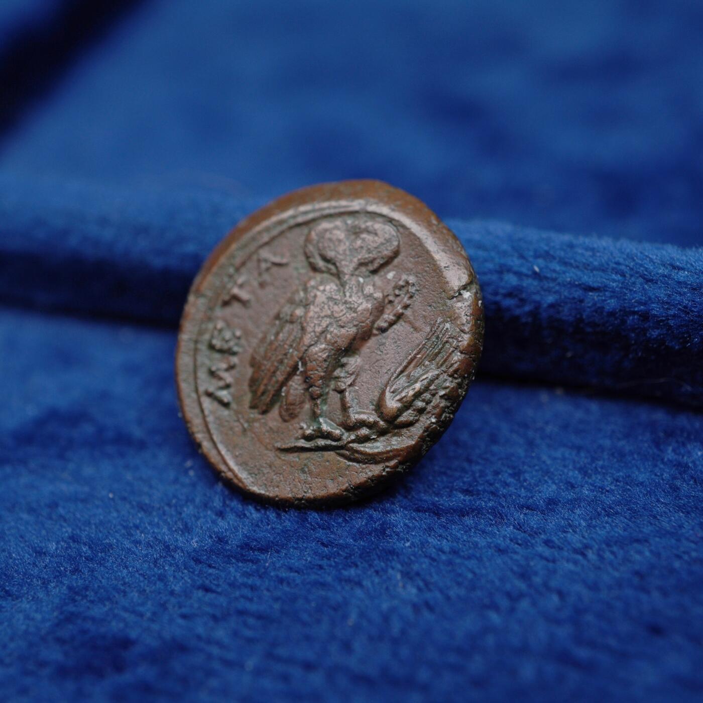 琋语集藏2026年04月欧洲古典打制币拍卖 古希腊卢卡尼亚地区-雅典娜与猫头鹰铜币