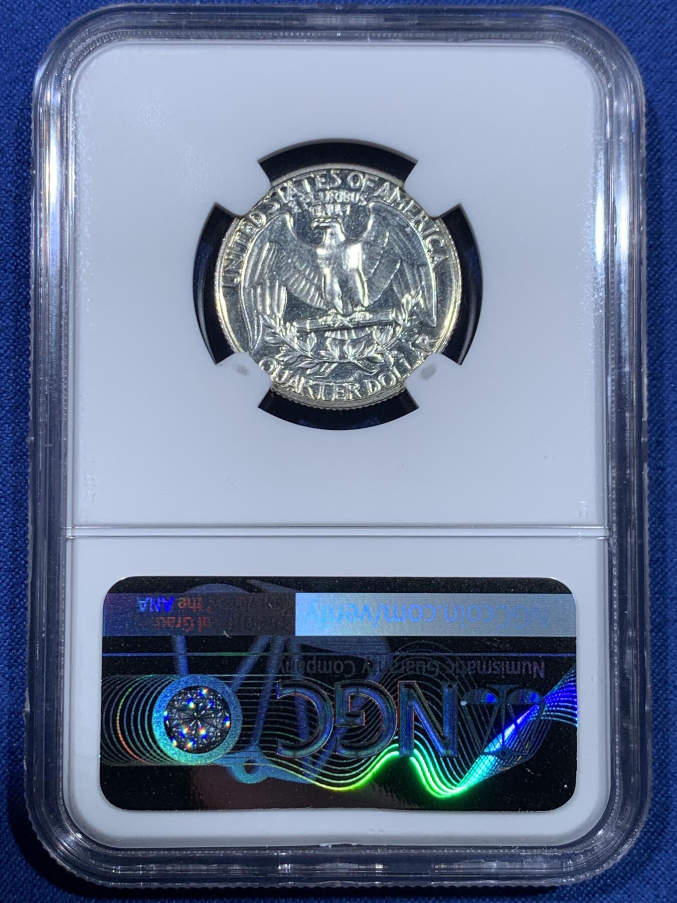 《竞宝斋》第475场 周日，周一 2场连拍 （全场包邮）欢迎送拍 NGC PF65 美国1962年华盛顿25分银币 少见精制版本 较少的年份