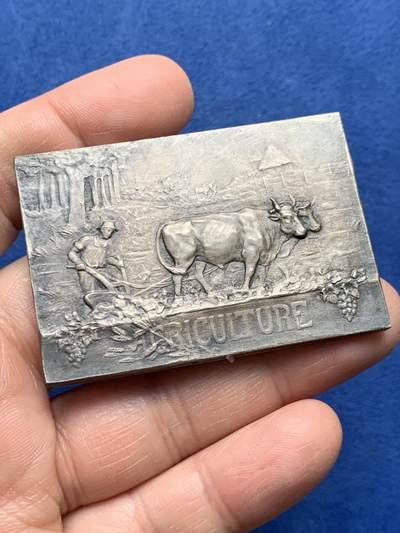 《竞宝斋》第475场 周日，周一 2场连拍 （全场包邮）欢迎送拍 - 法国农业部颁发方型镀银铜章 71.5克 57*39.5mm 正方形铜标