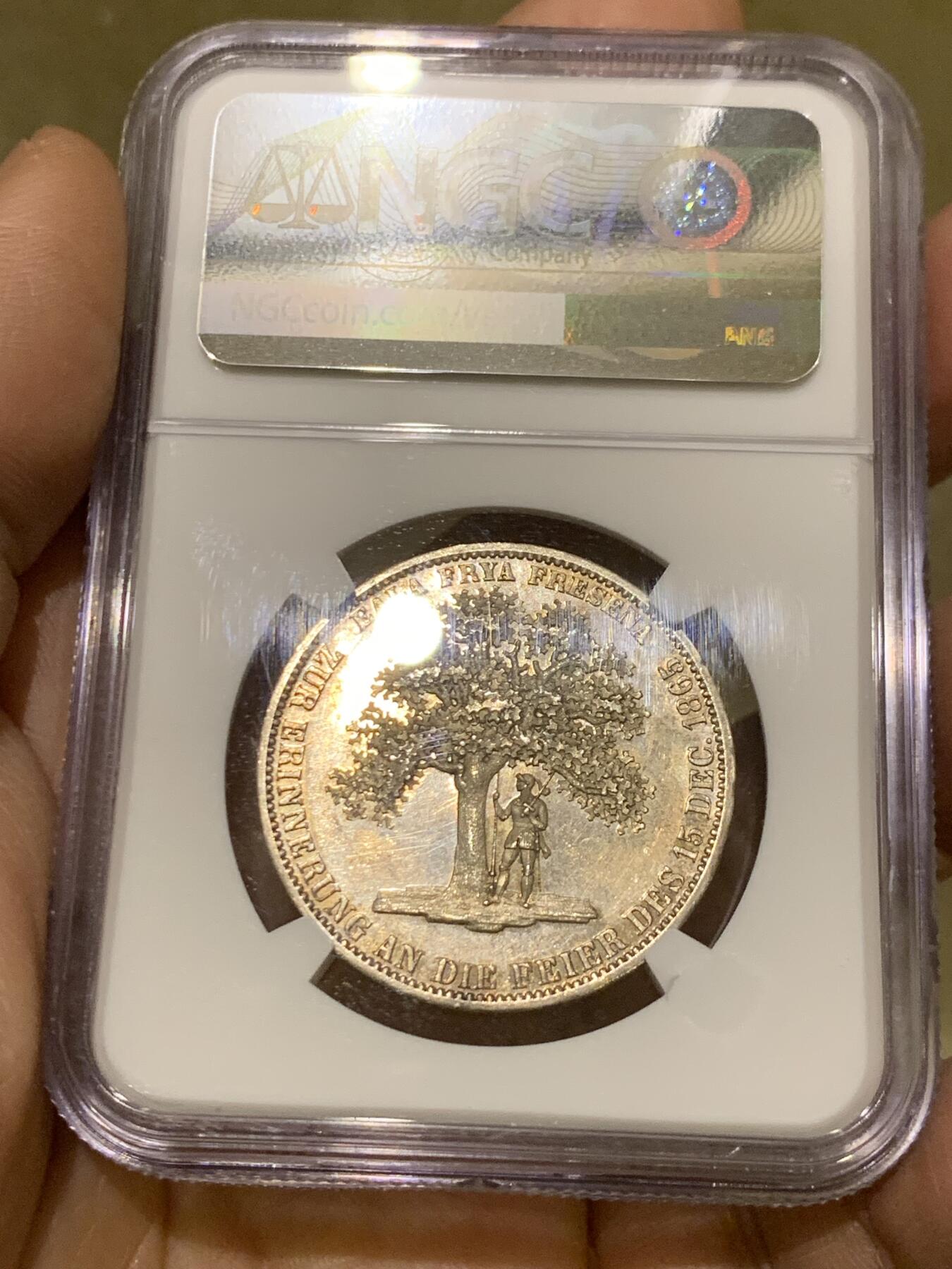 《竞宝斋》第475场 周日，周一 2场连拍 （全场包邮）欢迎送拍 NGC MS63 德国汉诺威1865橡树泰勒银币 实物PL质感 状态很不错 泰勒名誉品 铸造量2000枚 季军分