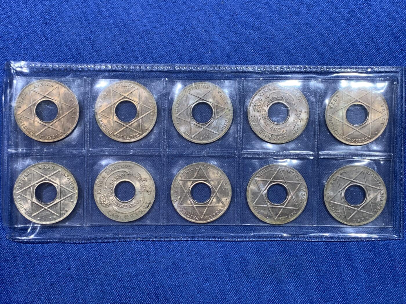 《竞宝斋》第475场 周日，周一 2场连拍 （全场包邮）欢迎送拍 10枚一组 英属西非1908年爱德华七世1/10便士 好品