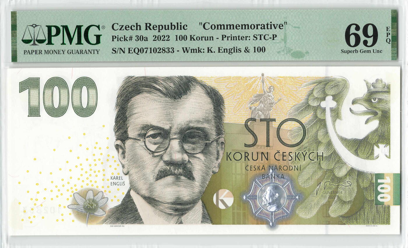 小福收藏拍卖第204期 评级币精选场 本期有 荷兰经典AA冠拿杯子的蛇 叙利亚世遗帕尔米拉古城豹子号冠军分 法国红衣主教冠军分 意大利经典达芬奇   白俄罗斯 "Millennium" 纪念版AA冠全同千位号全套  南斯拉夫铁托未发行版 美国 墨西哥 越南 法属印度支那等多国精美高分珍稀老钞精品纸币 捷克 2022年 100克朗 纪念钞 发行量仅2万张 PMG69 EPQ 亚军分