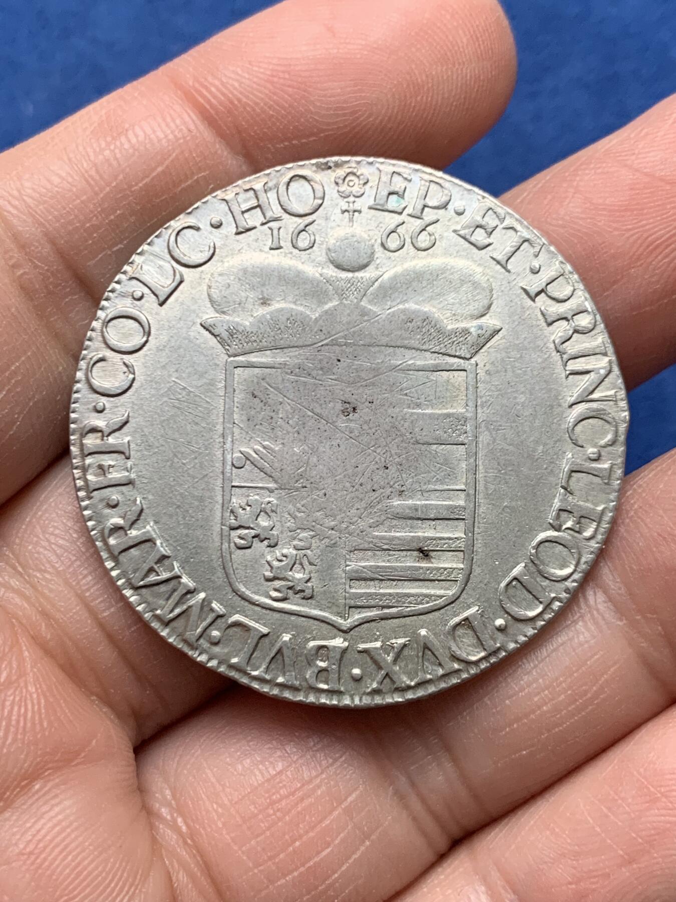 《竞宝斋》第475场 周日，周一 2场连拍 （全场包邮）欢迎送拍 神罗列日主教邦 1666 泰勒银币 科隆选侯（联统列日）马克西米利安·亨利发行 罕见的阿尔伯特泰勒