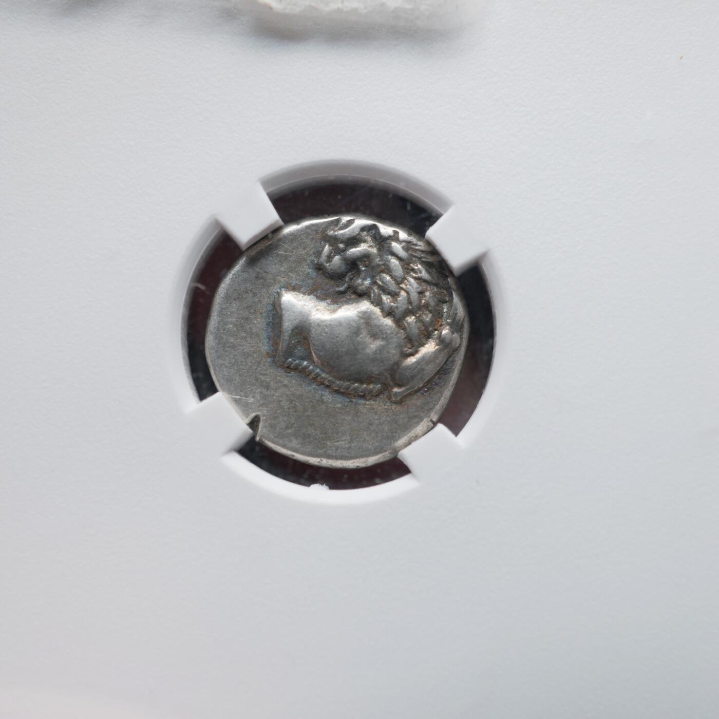 琋语集藏2026年04月欧洲古典打制币拍卖 古希腊色雷斯地区回首狮子半德银币（TQG评级）