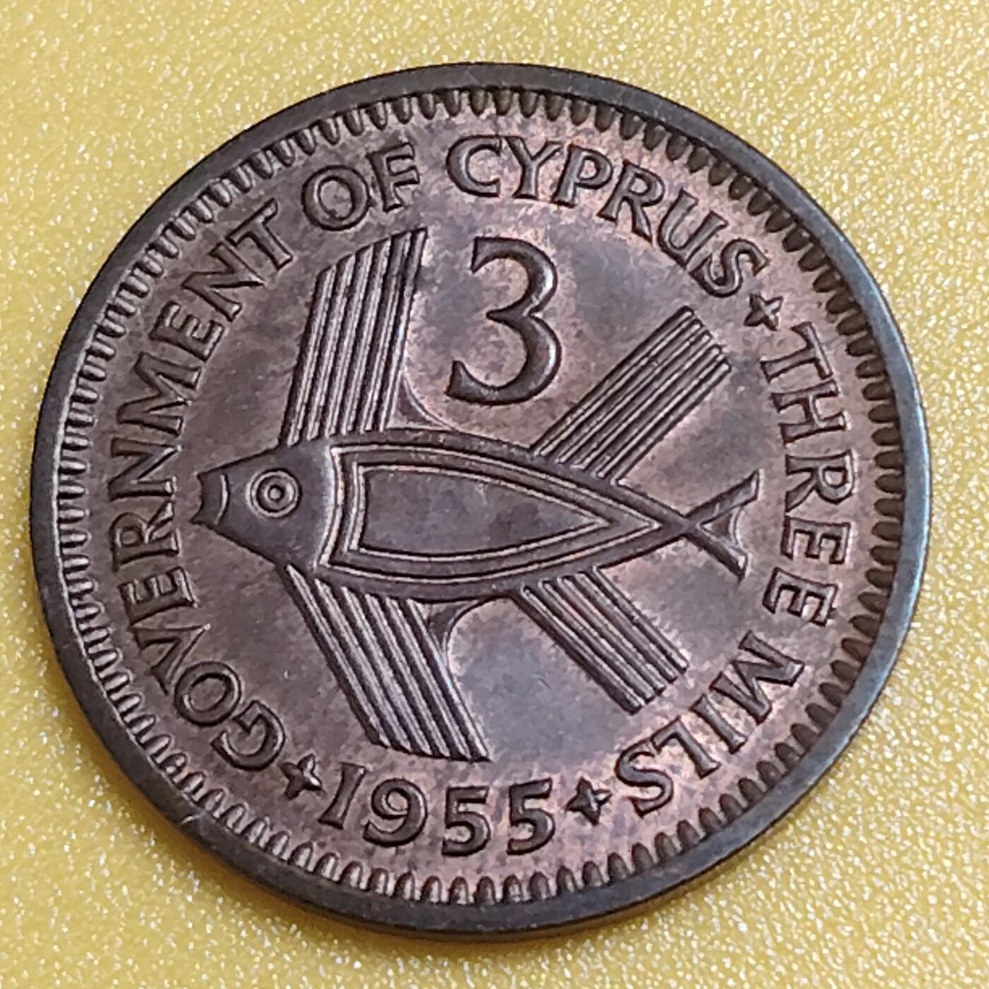 布加迪🐬～世界钱币(上海)🌾第 284 期 /  各国套币和散币 塞浦路斯🇨🇾 1955年 3米尔