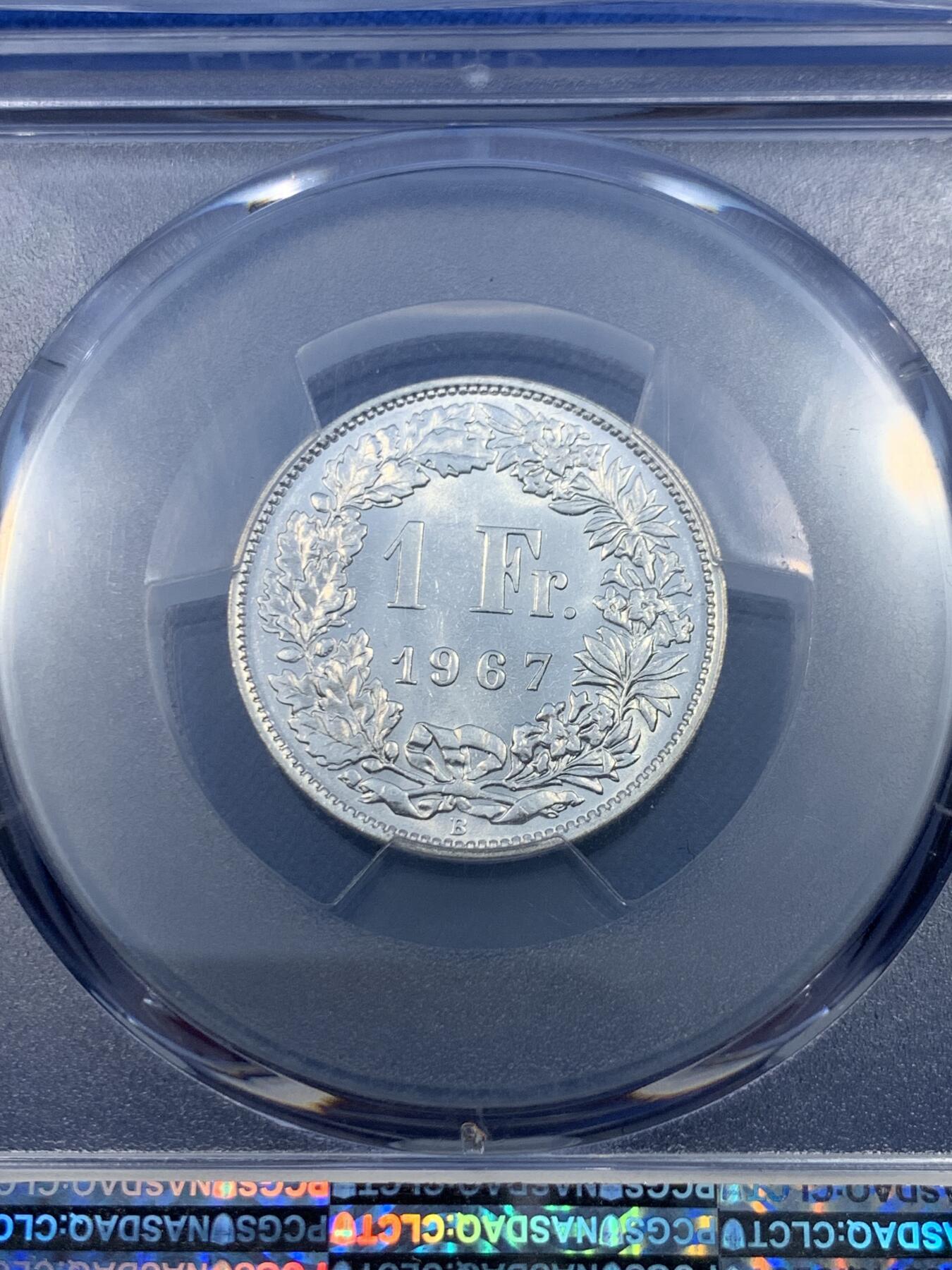 《竞宝斋》第475场 周日，周一 2场连拍 （全场包邮）欢迎送拍 PCGS MS66 瑞士1967年雪山女神1法郎银币
