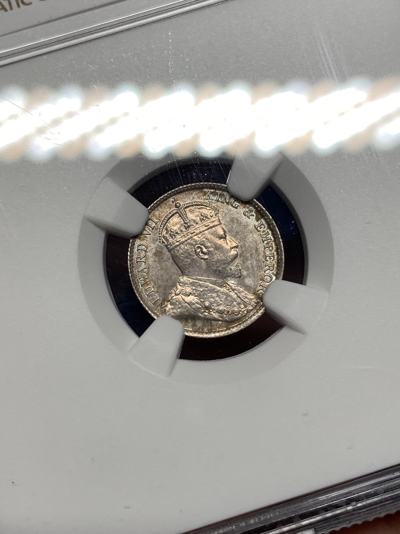 《竞宝斋》第475场 周日，周一 2场连拍 （全场包邮）欢迎送拍 NGC UNCD 英属锡兰1903年爱德华七世10分银币 细节见图