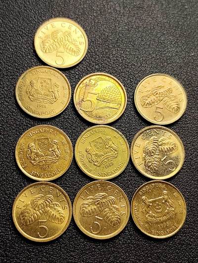 泉币菌-第217场-拍品多 请提前出价 - 10枚一组 新加坡5分国家大剧院 榴莲壳 混合年份