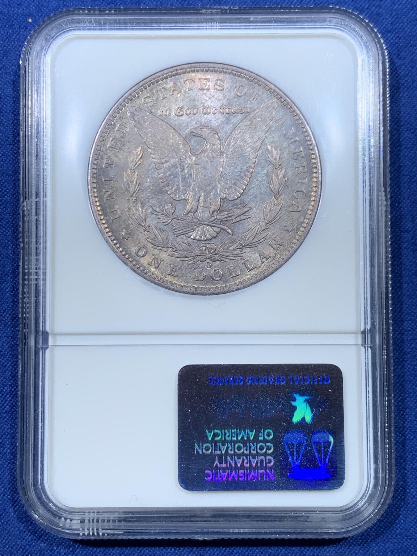 《竞宝斋》第475场 周日，周一 2场连拍 （全场包邮）欢迎送拍 NGC MS64 美国 1884年 新奥尔良厂 1美元 摩根银币 六位数编号经典老盒 双面淡五彩包浆