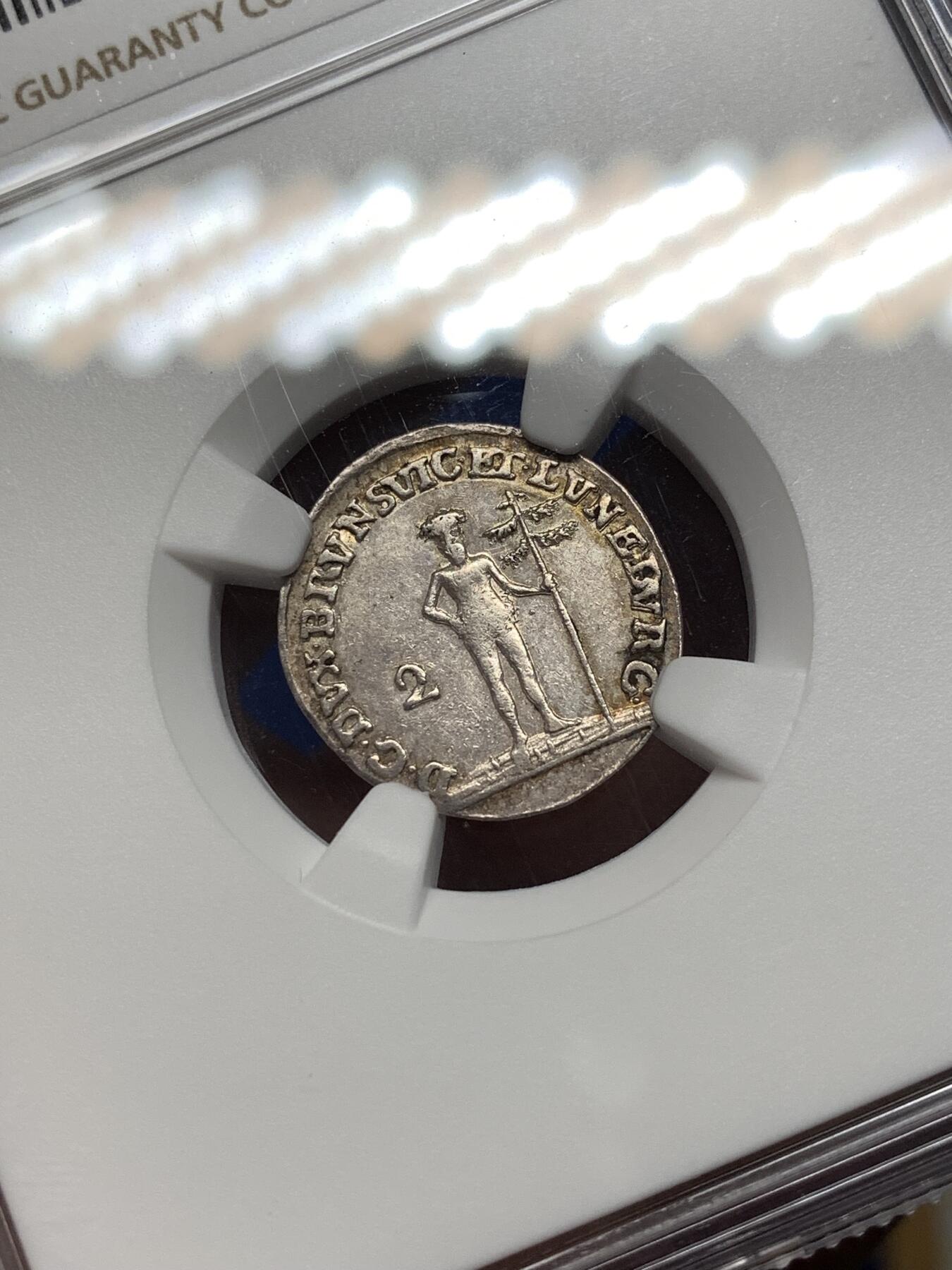 《竞宝斋》第475场 周日，周一 2场连拍 （全场包邮）欢迎送拍 NGC AU50 德国1786年布伦瑞克-沃尔芬比特尔野人2MG银币