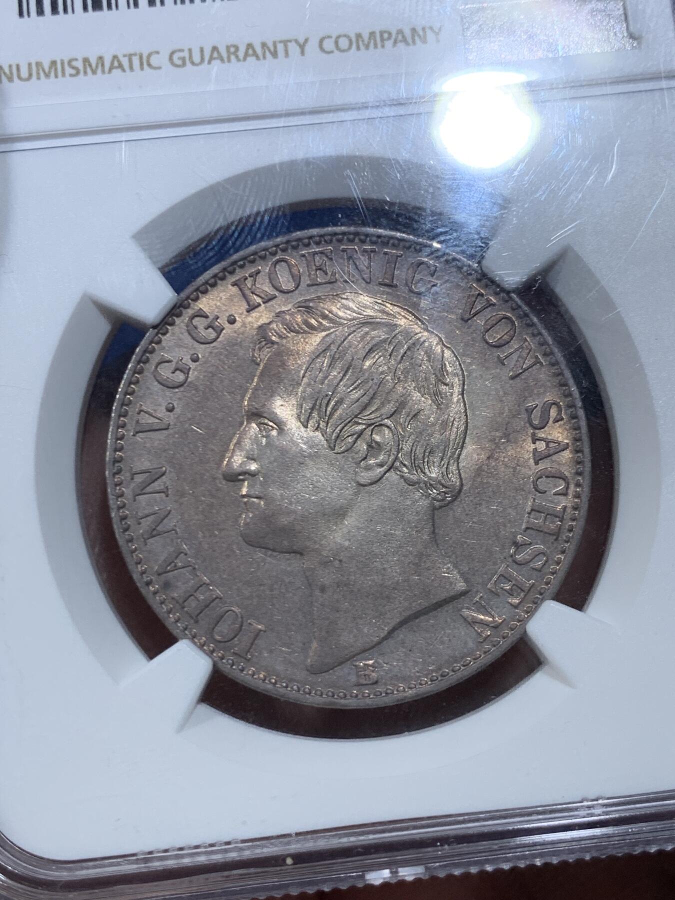 《竞宝斋》第475场 周日，周一 2场连拍 （全场包邮）欢迎送拍 NGC AU58 德国 1860 萨克森矿业泰勒 略感低评