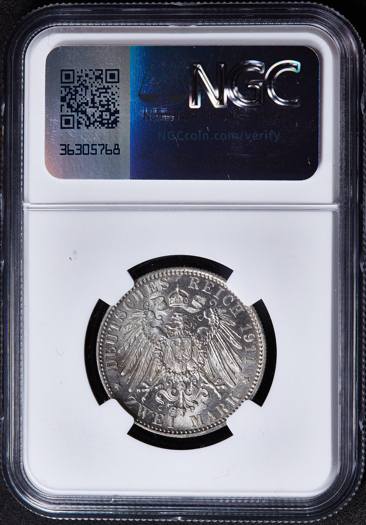 【俄甄集藏】2026年(050)04-01星期三 晚 19:30 全场包邮 德国巴伐利亚1911年D版纪念柳特波德亲王90寿辰2马克银币，NGC MS63，转光品相