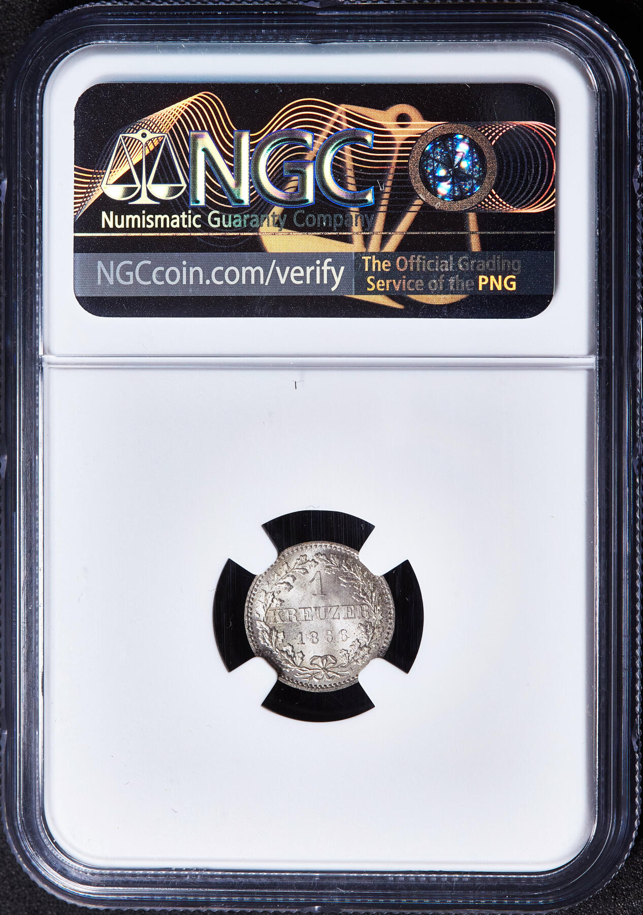 【俄甄集藏】2026年(050)04-01星期三 晚 19:30 全场包邮 德国法兰克福1866年1克鲁泽银币，NGC MS66，顶级状态，转光品相