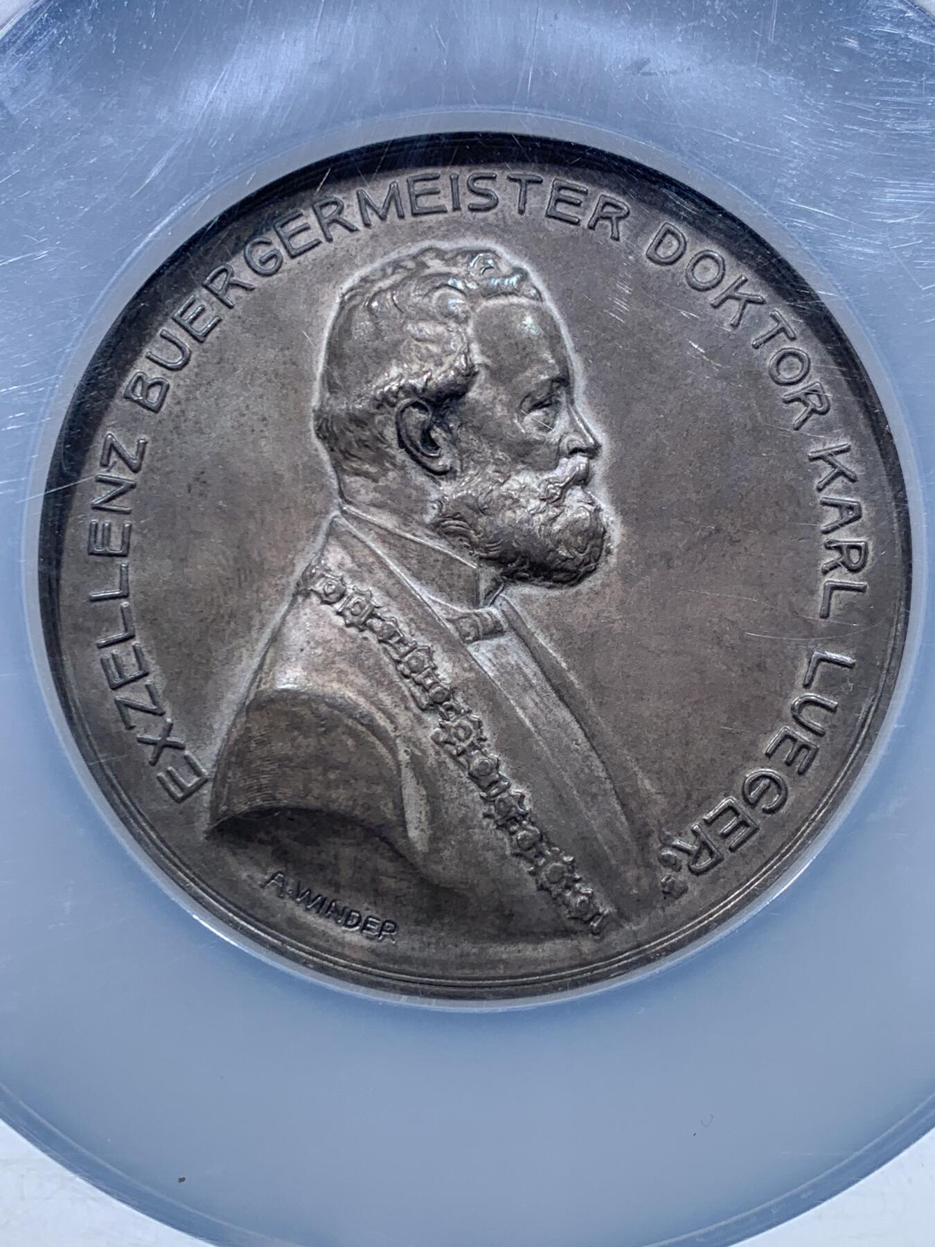 《竞宝斋》第475场 周日，周一 2场连拍 （全场包邮）欢迎送拍 NGC MS64 奥地利维也纳市长卡尔·吕格尔博士纪念银章 加大加厚盒