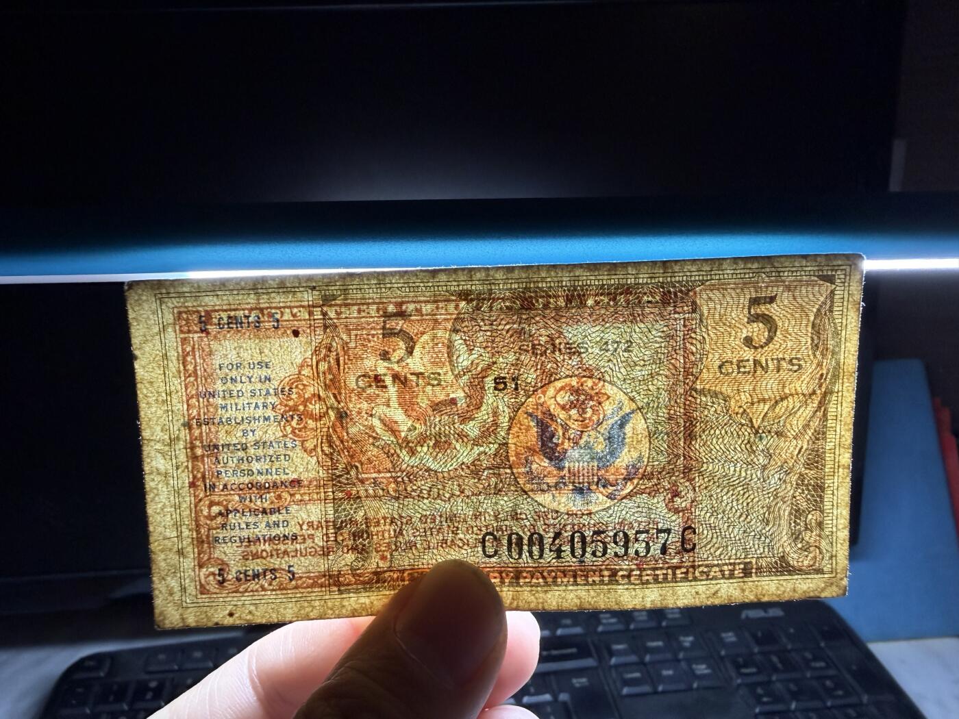 2026年集古藏今外币拍卖第三期-第10场—（总第320拍-纸币专场），本期拍完结算一次，发货时间2-3天，休息几天后继续新的一期拍卖。 美军军票5分