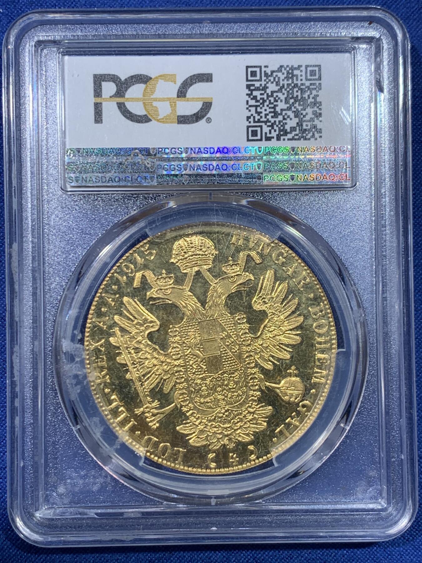 《竞宝斋》第475场 周日，周一 2场连拍 （全场包邮）欢迎送拍 PCGS PR64DCAM 奥地利1915年弗朗茨一世4杜卡特金币，13.96克，986金。实际铸造于1920-1936年左右 主要用于储备和对外贸易，精制版本少见  