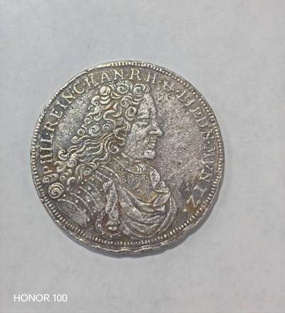 纪念章/纪念币 - 德国哈瑙-明岑贝格伯爵菲利普·莱因哈特复刻纪念章（1995年Trimm Taler）   这是一枚1995年德国发行的Trimm Taler健身纪念章，正面复刻了17-18世纪德国哈瑙-明岑贝格伯爵菲利普·莱因哈特（Philipp Reinhard）的泰勒银币样式。