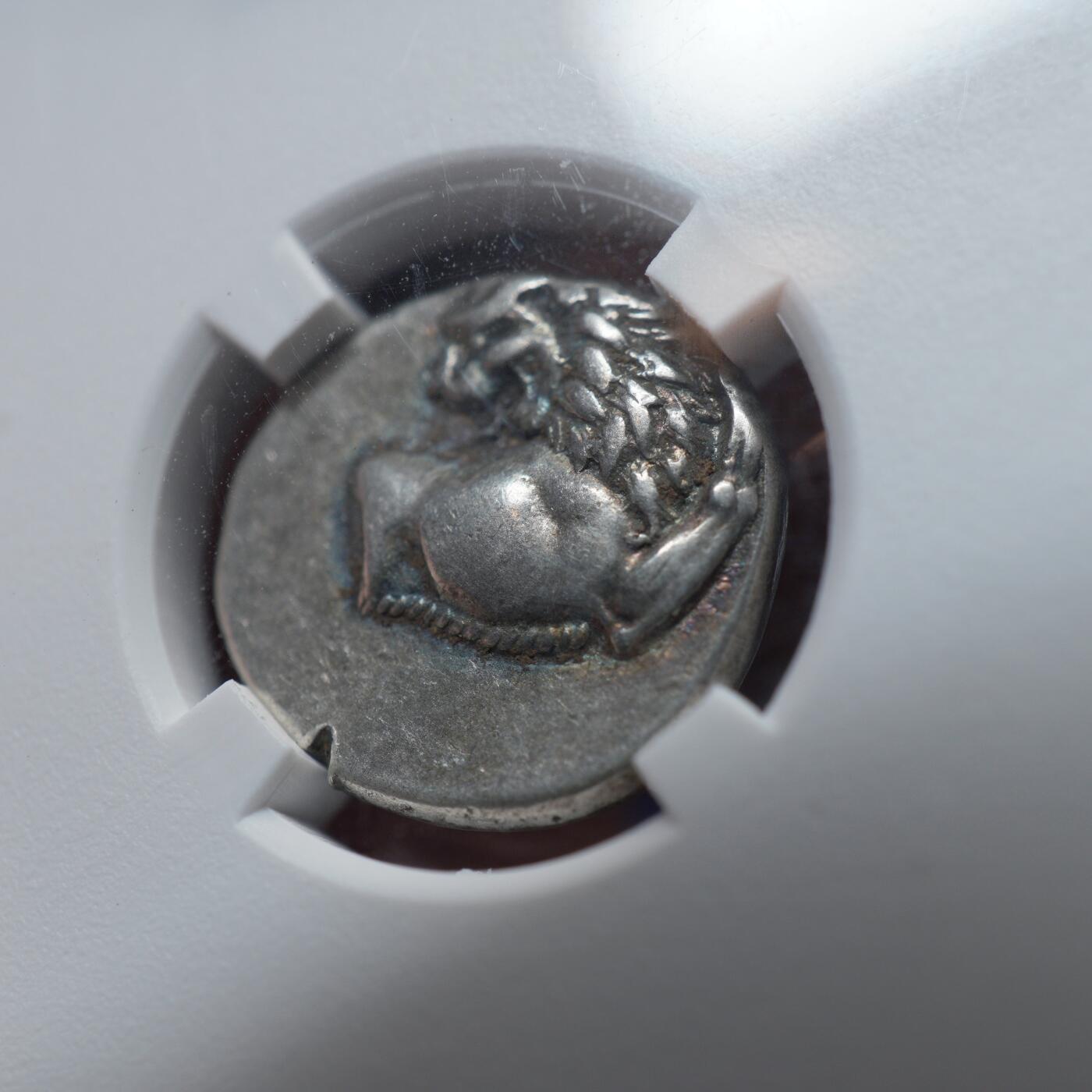 琋语集藏2026年04月欧洲古典打制币拍卖 古希腊色雷斯地区回首狮子半德银币（TQG评级）