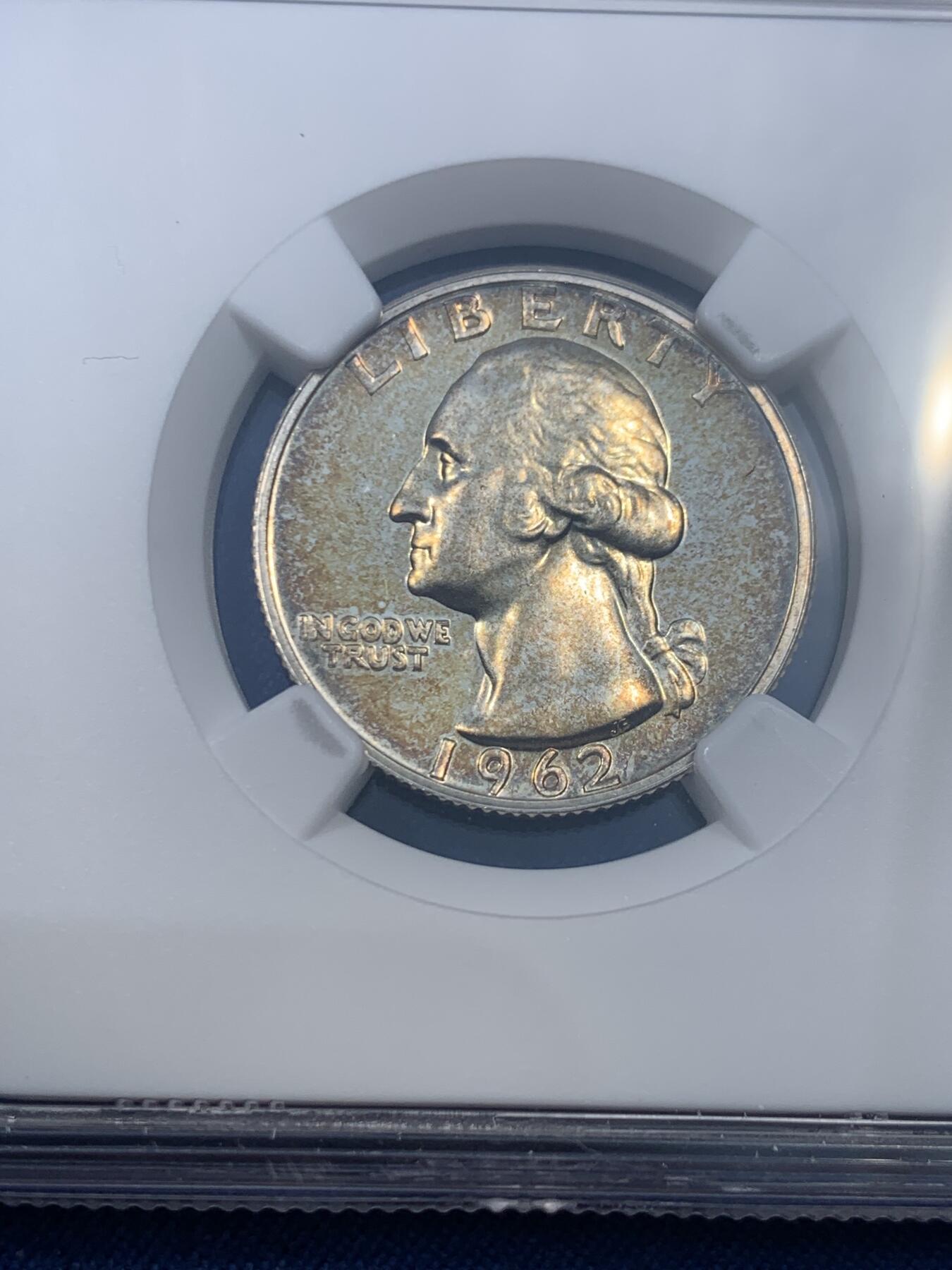 《竞宝斋》第475场 周日，周一 2场连拍 （全场包邮）欢迎送拍 NGC PF65 美国1962年华盛顿25分银币 少见精制版本 较少的年份