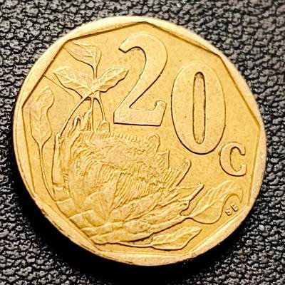 泉币菌-第217场-拍品多 请提前出价 - 帝王花 普蒂亚花 南非20分黄铜硬幣 19mm 纪念币铜钱