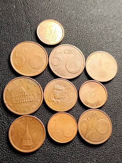 泉币菌-第217场-拍品多 请提前出价 - 10枚一组 各国欧分 混合年份 