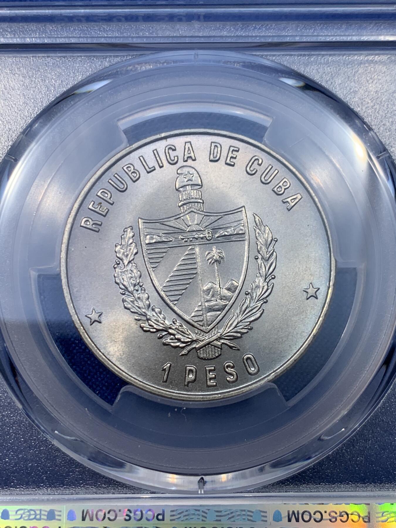 《竞宝斋》第475场 周日，周一 2场连拍 （全场包邮）欢迎送拍 PCGS MS67 古巴1981年哥伦布船1比索纪念币 冠军分!