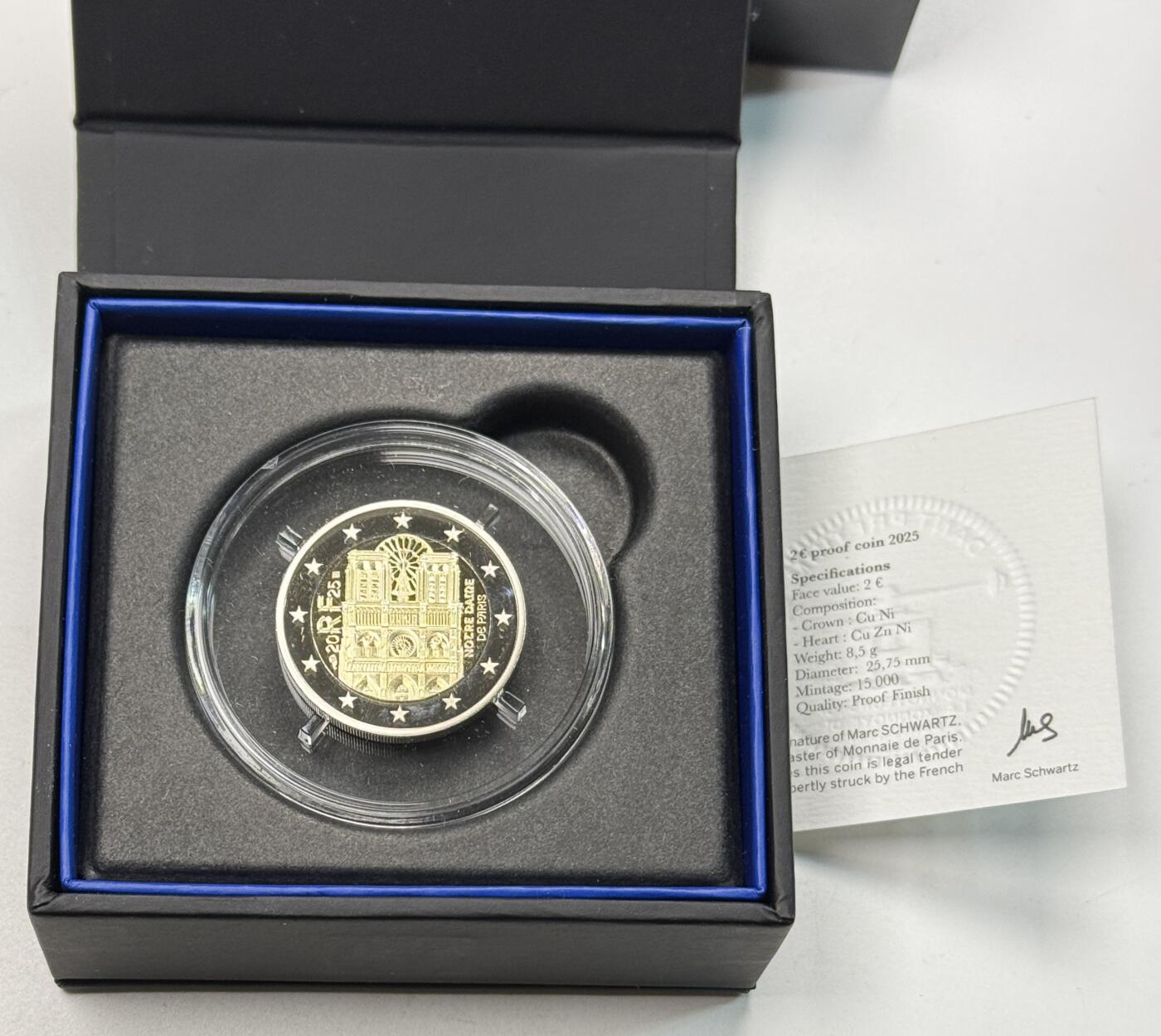 S&S Numismatic世界钱币-拍卖 第123期  法国2025年 巴黎圣母院 2欧元双色精制纪念币 盒证齐全