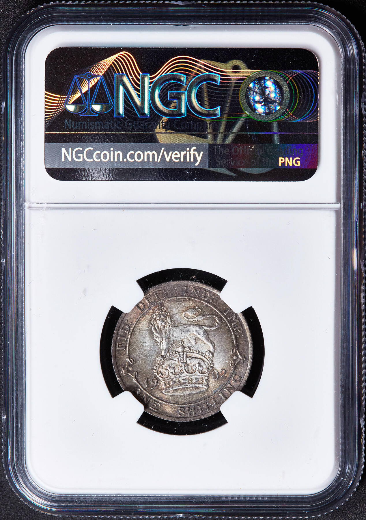 【俄甄集藏】2026年(050)04-01星期三 晚 19:30 全场包邮 英国1902年爱德华七世1先令银币，NGC MS63，黄油五彩，转光品相