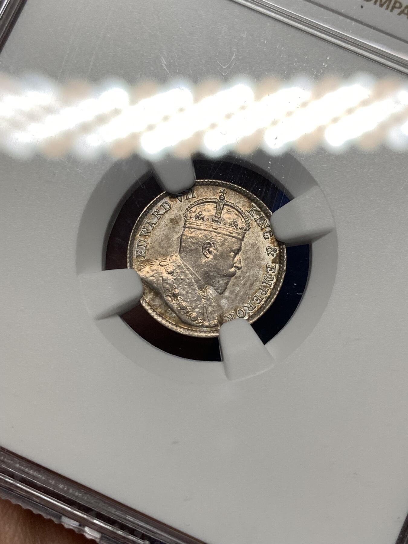 《竞宝斋》第475场 周日，周一 2场连拍 （全场包邮）欢迎送拍 NGC UNCD 英属锡兰1903年爱德华七世10分银币 细节见图