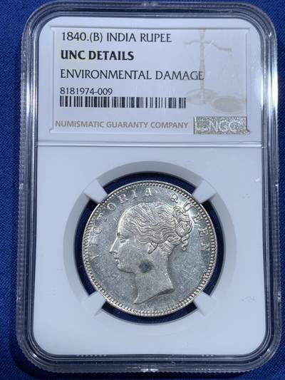 《竞宝斋》第475场 周日，周一 2场连拍 （全场包邮）欢迎送拍 - NGC UNCD 英属印度1840年维多利亚女王单辫1卢比银币